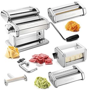 Pasta Maker Deluxe Set 5 Piece Kit With Steel Roller, Cutter and Hand Crank