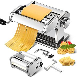 Create Fresh Homemade Pasta and Ravioli, Includes Pasta Roller, Fettuccine and Spaghetti Cutter and Ravioli Mold